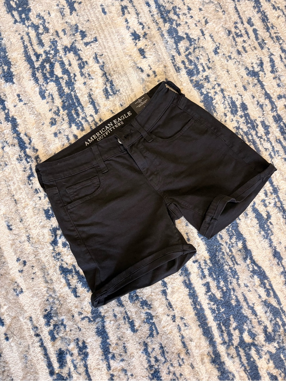 American Eagle Outfitters Black Rolled-Hem Denim Shorts